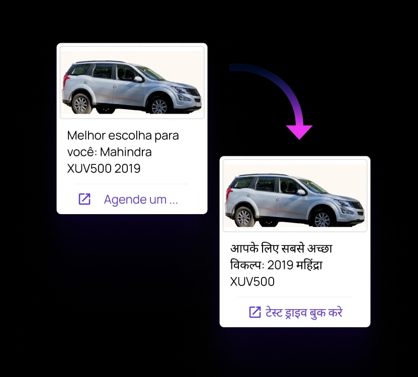 <b>Envie mensagens aos clientes no idioma de sua preferência,</b> usando IA Generativa para tradução automática