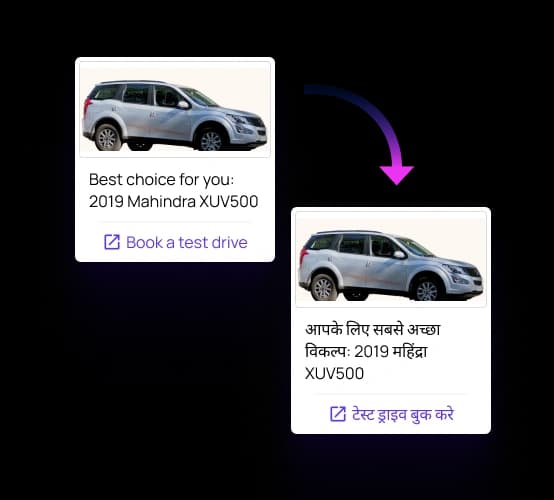 <b>Message customers in their preferred language,</b> using Gen AI for auto-translation