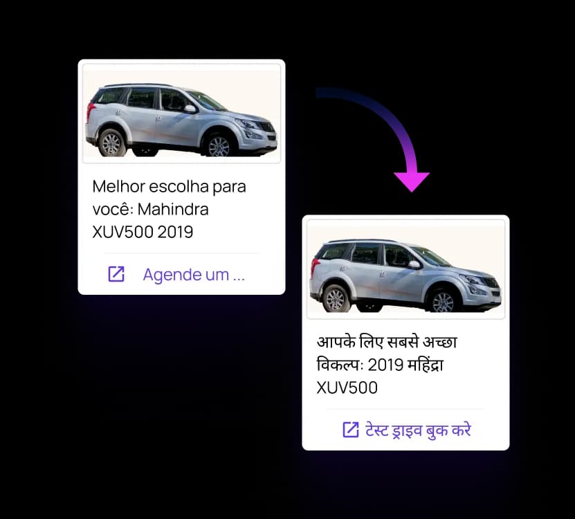 <b>Envie mensagens aos clientes no idioma de sua preferência,</b> usando IA Generativa para tradução automática