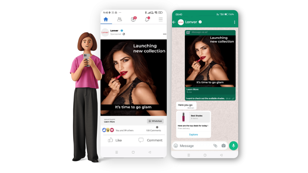 A business using click-to-WhatsApp ads for lead generation.