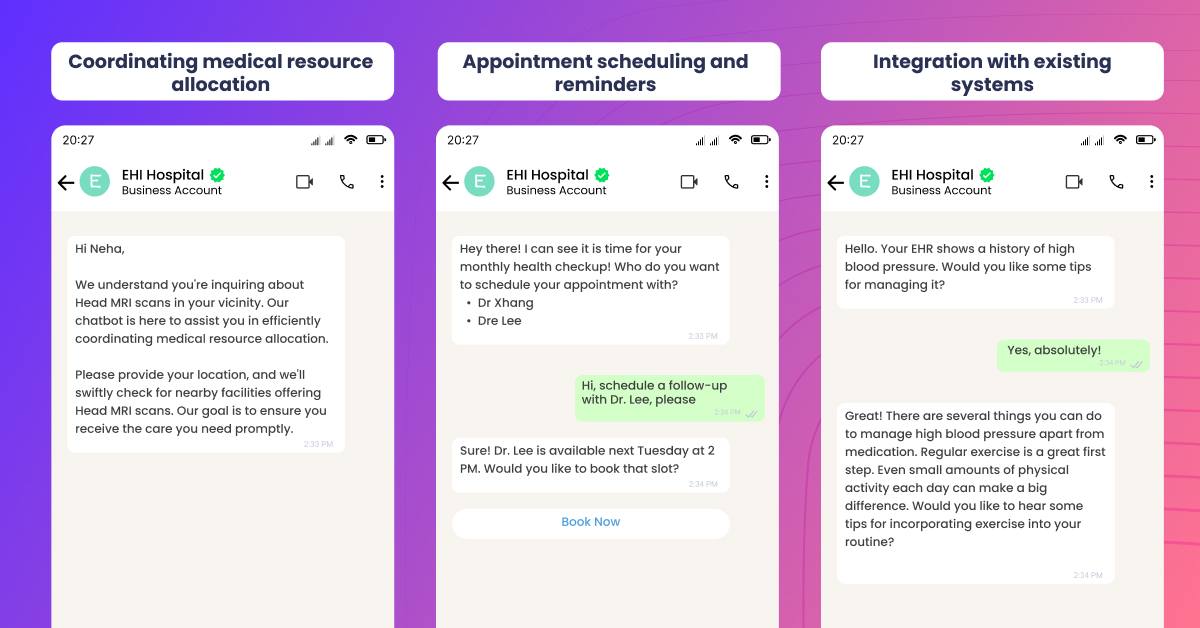 Singapore Healthcare WhatsApp Usecases showcasing medical resource allocation and appointment scheduling