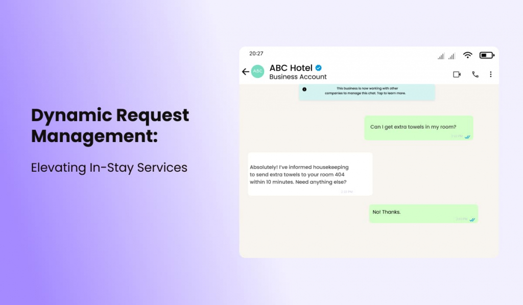 Screenshot of a business messaging conversation showing a hotel quickly arranging extra towels for a guest in response to an in-stay request.