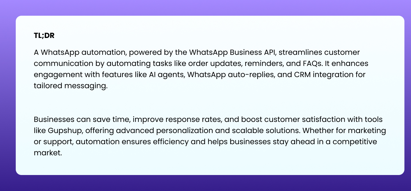 TL DR For WhatsApp Business Automation