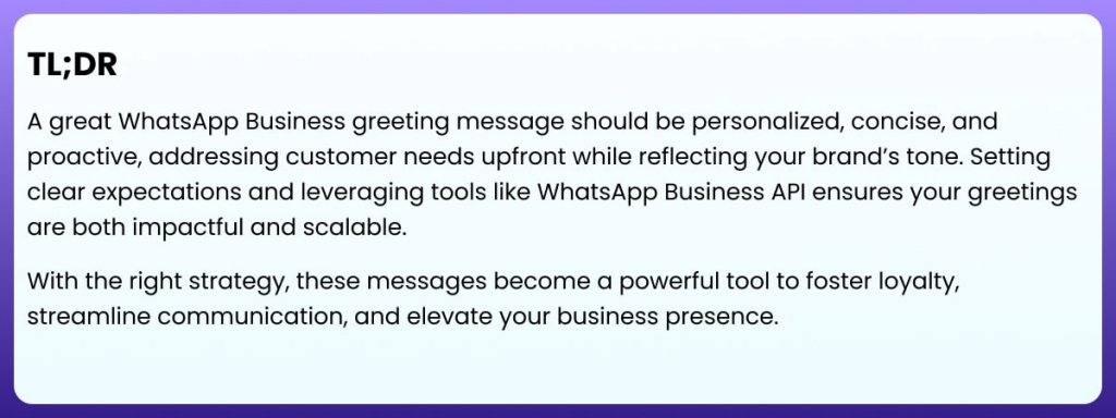 TL;DR Whatsapp Business Greeting